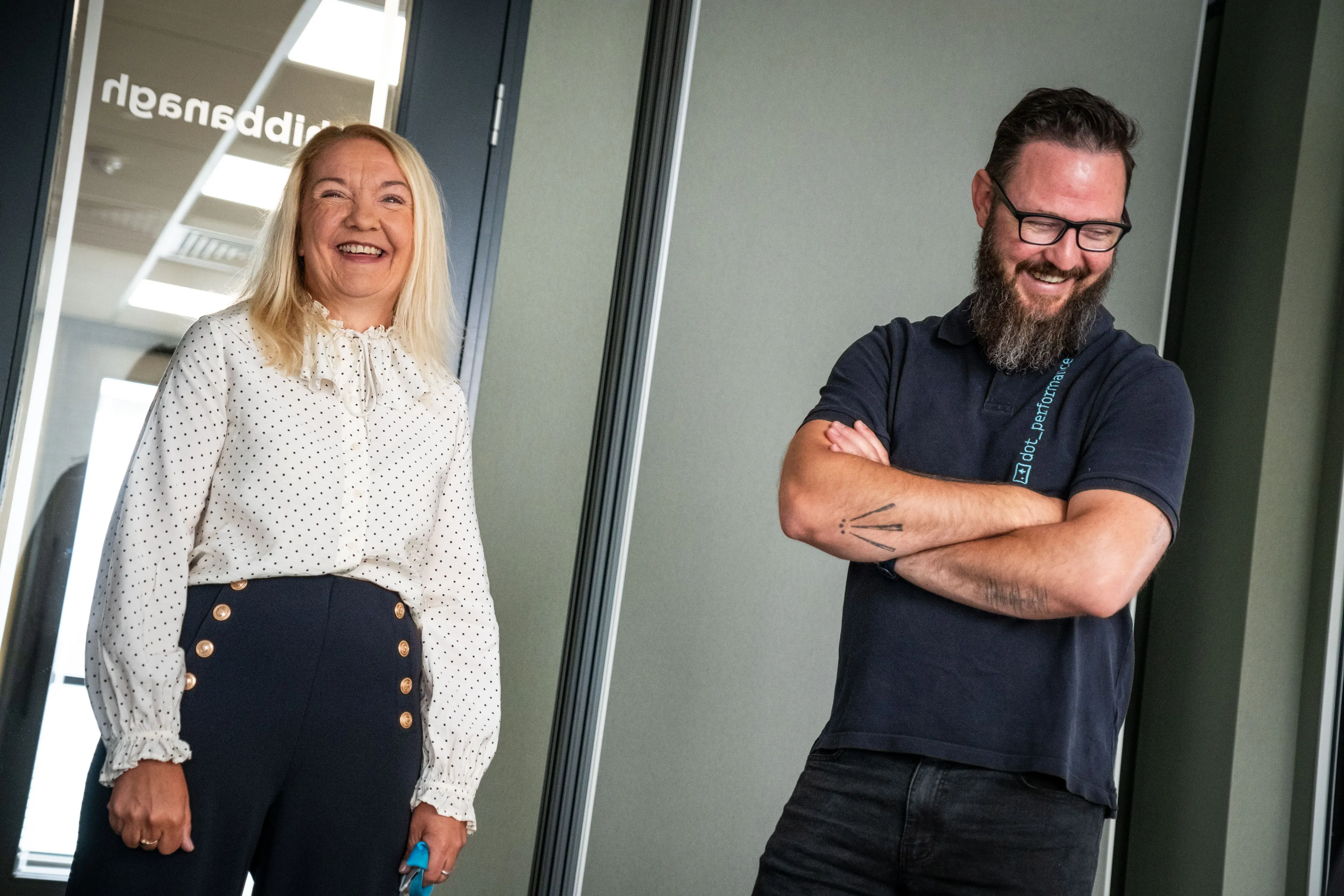 Nico van Loggerenberg laughing together with Margy Caley during her Boal & Co portrait session.