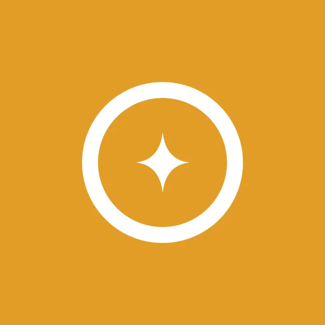 The PorchLight Lodging star and ring symbol, reversed out in white on the brand's mustard gold