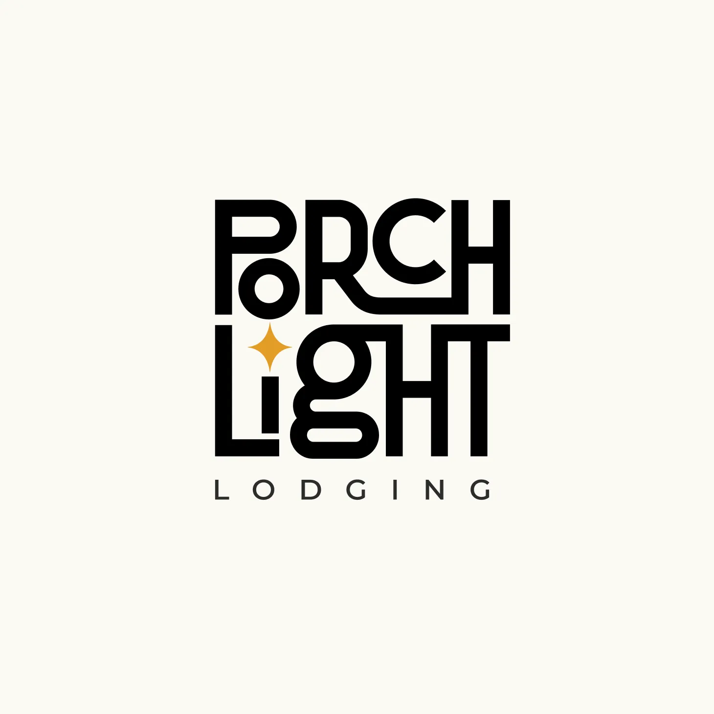 PorchLight Lodging logo, a stacked black water mark with a gold star accent, designed by DotPerformance on the Isle of Man