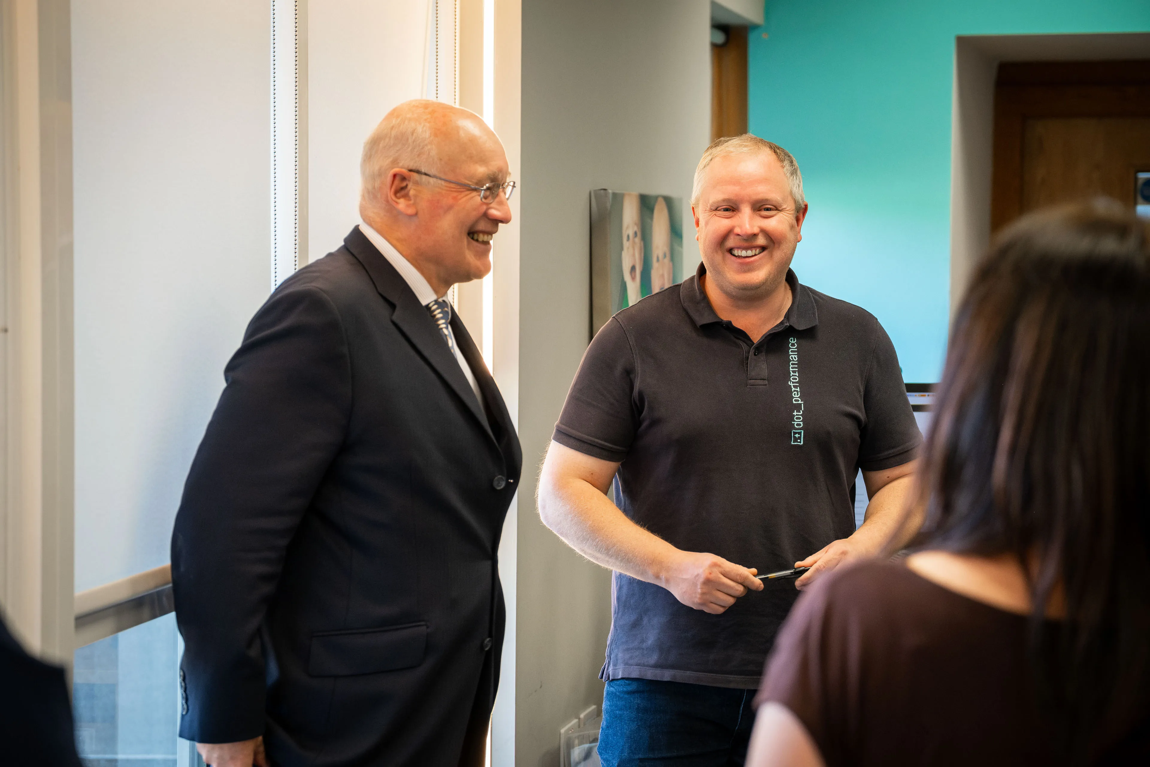 Lieutenant General Sir John Lorimer KCB DSO MBE sharing a laugh with Juan Readshaw at DotPerformance