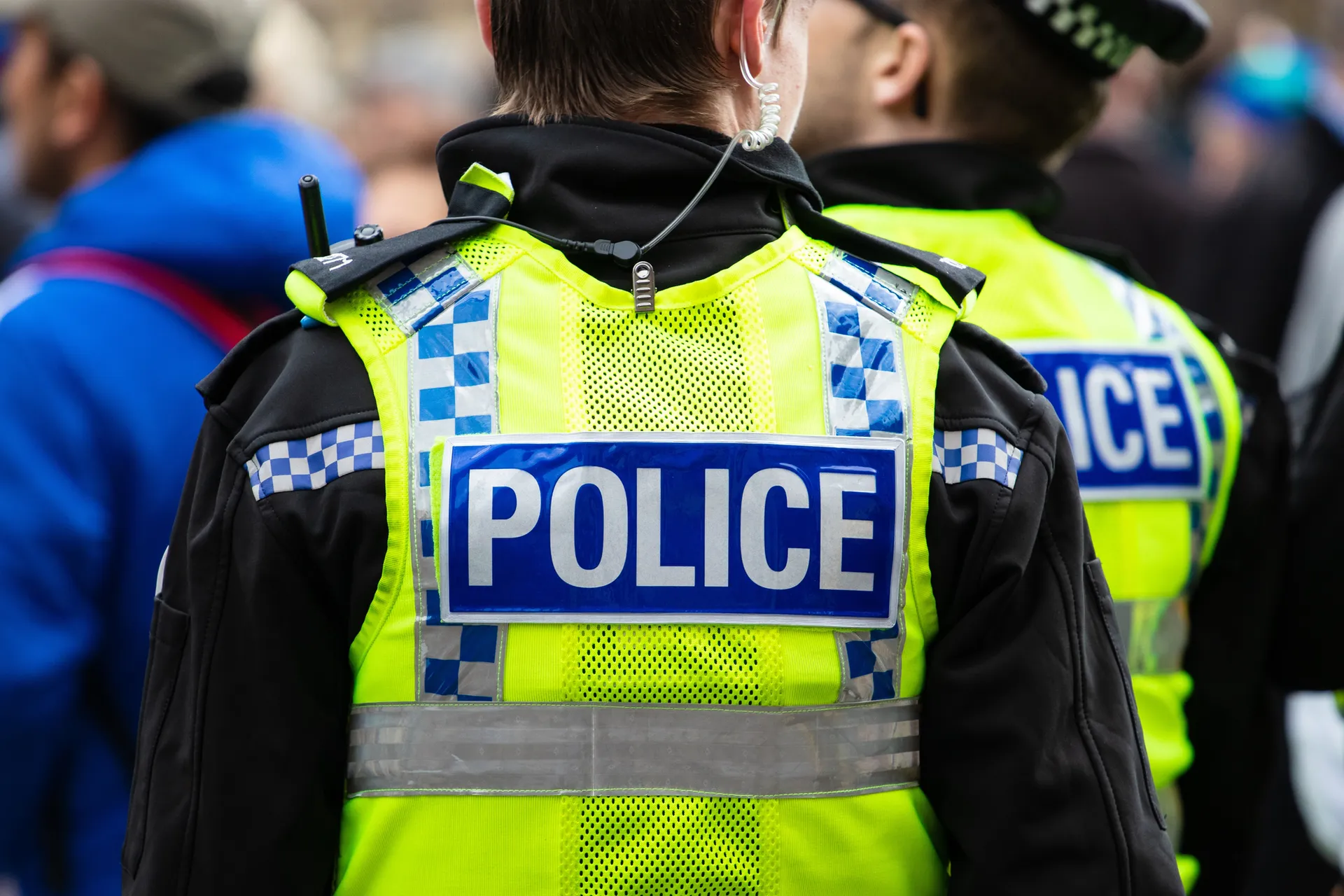 Police officers in high-visibility jackets (stock photograph)