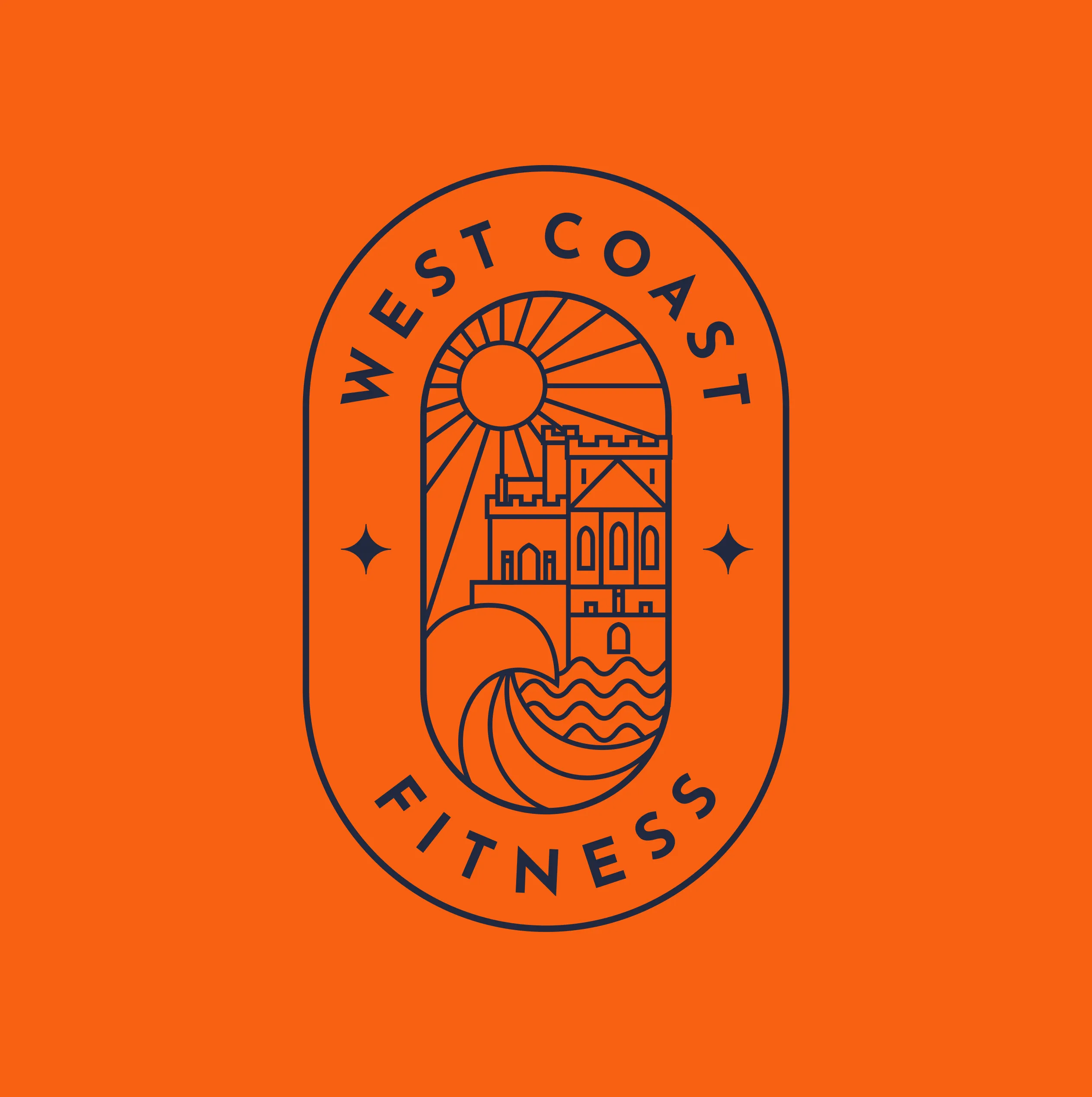 West Coast Fitness logo on orange showing the badge variant, designed by DotPerformance for the Peel community fitness centre