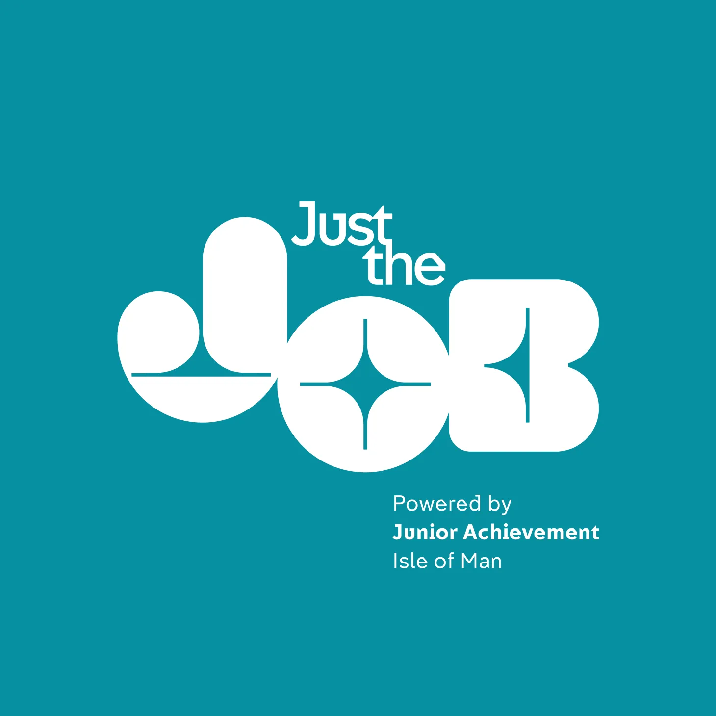 Just the Job wordmark in white on a teal background, designed by DotPerformance for the Junior Achievement Isle of Man youth employment platform