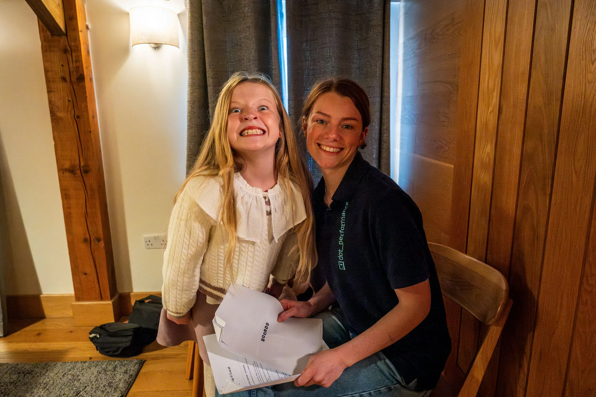 Vivi Quaye with Ella Garvey reviewing a script at The Barn at Ballaloaghtan, Isle of Man, during filming of the Business Isle of Man Buy Local Christmas campaign