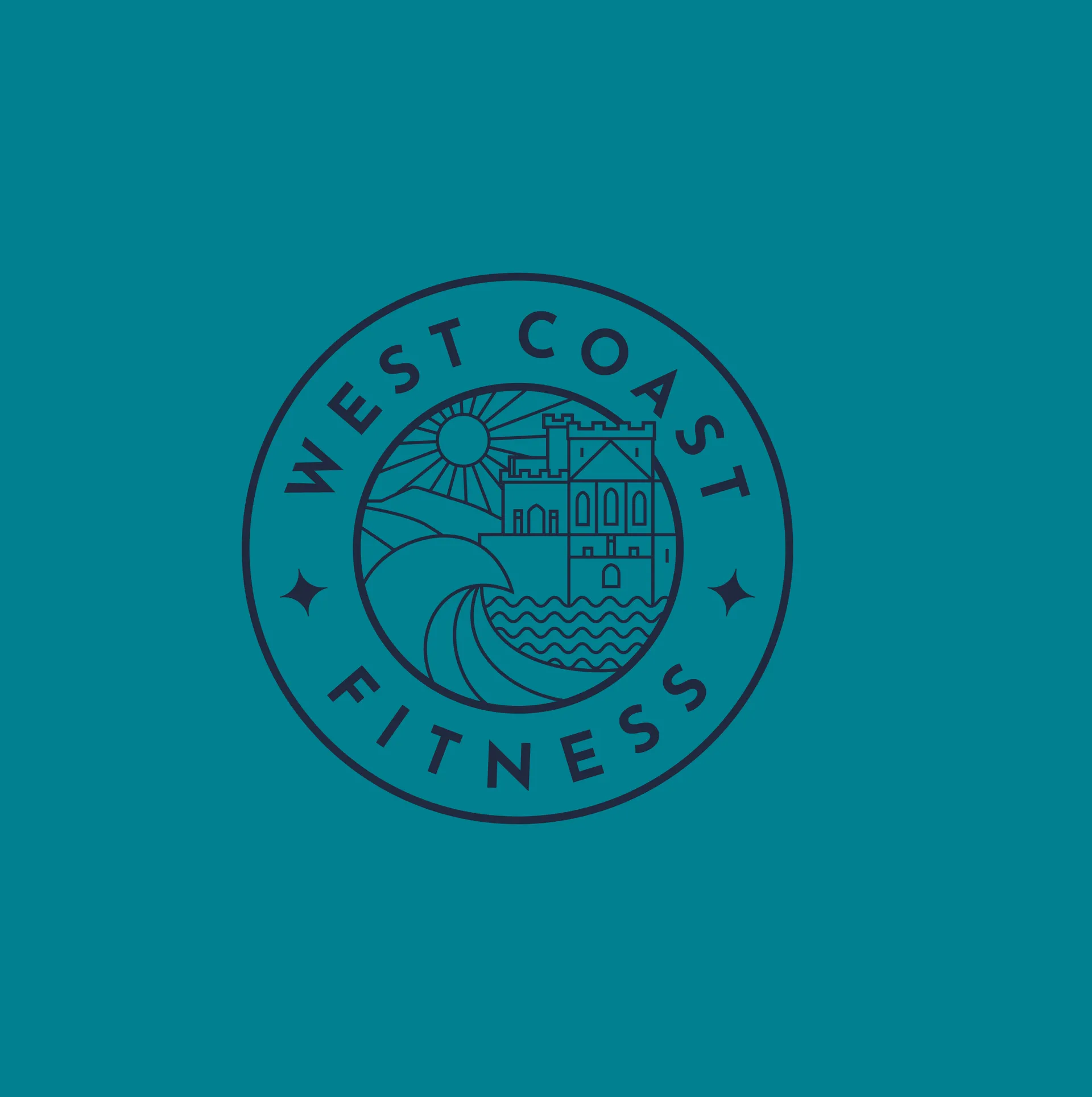 West Coast Fitness logo on teal, designed by DotPerformance for the Isle of Man fitness centre