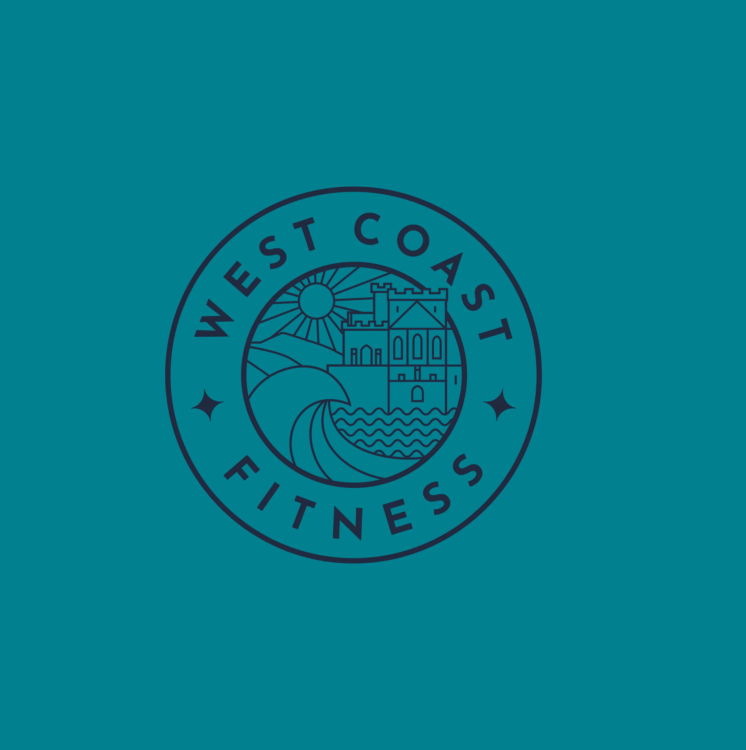 West Coast Fitness logo on teal, designed by DotPerformance for the Isle of Man fitness centre